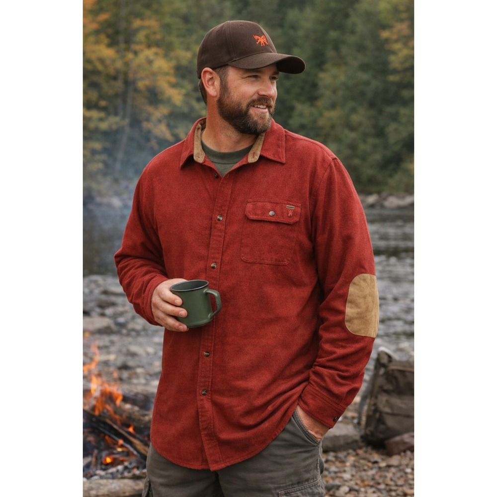 Legendary Whitetails Buck Camp Flannel Shirt Men's 2XT Red Elbow Patch Outdoor